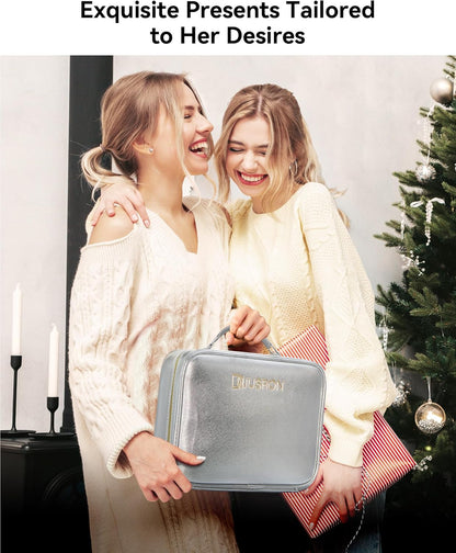 Travel Makeup Bag With LED Mirror, Cosmetic Train Case with Light up Mirror, Portable Makeup Artist Organizer Bag with Adjustable Dividers, Makeup Brush Holder Storage (Rose Gold, Medium)