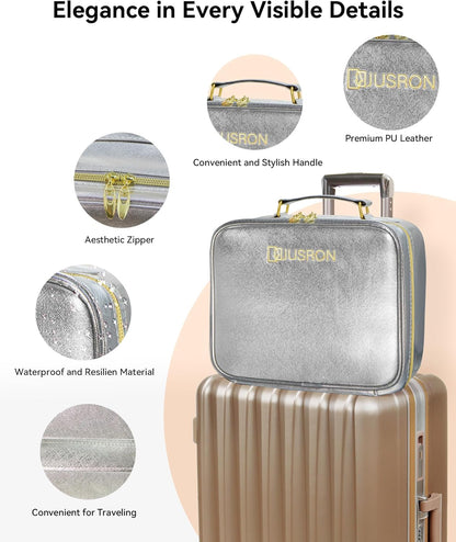 Travel Makeup Bag With LED Mirror, Cosmetic Train Case with Light up Mirror, Portable Makeup Artist Organizer Bag with Adjustable Dividers, Makeup Brush Holder Storage (Rose Gold, Medium)