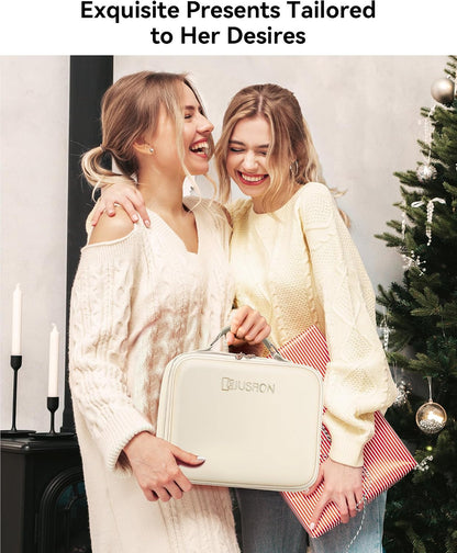 Travel Makeup Bag With LED Mirror, Cosmetic Train Case with Light up Mirror, Portable Makeup Artist Organizer Bag with Adjustable Dividers, Makeup Brush Holder Storage (Rose Gold, Medium)