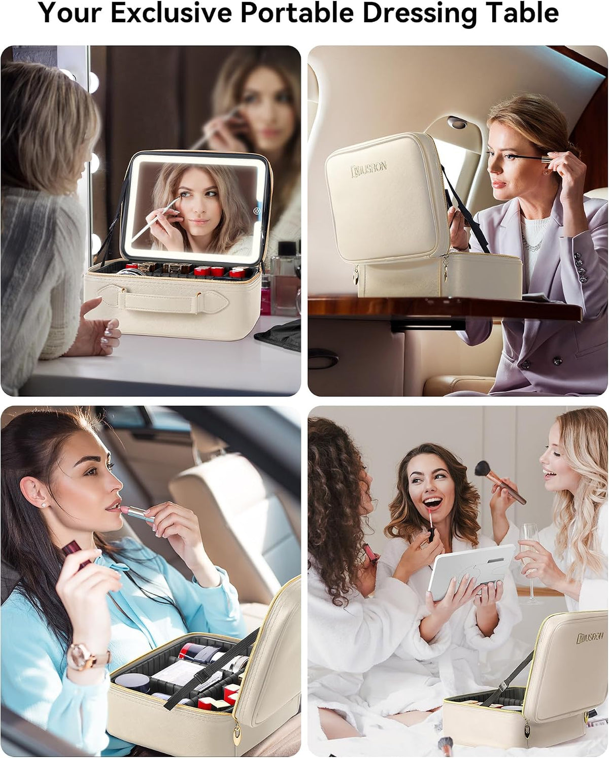 Travel Makeup Bag With LED Mirror, Cosmetic Train Case with Light up Mirror, Portable Makeup Artist Organizer Bag with Adjustable Dividers, Makeup Brush Holder Storage (Rose Gold, Medium)