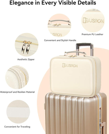 Travel Makeup Bag With LED Mirror, Cosmetic Train Case with Light up Mirror, Portable Makeup Artist Organizer Bag with Adjustable Dividers, Makeup Brush Holder Storage (Rose Gold, Medium)