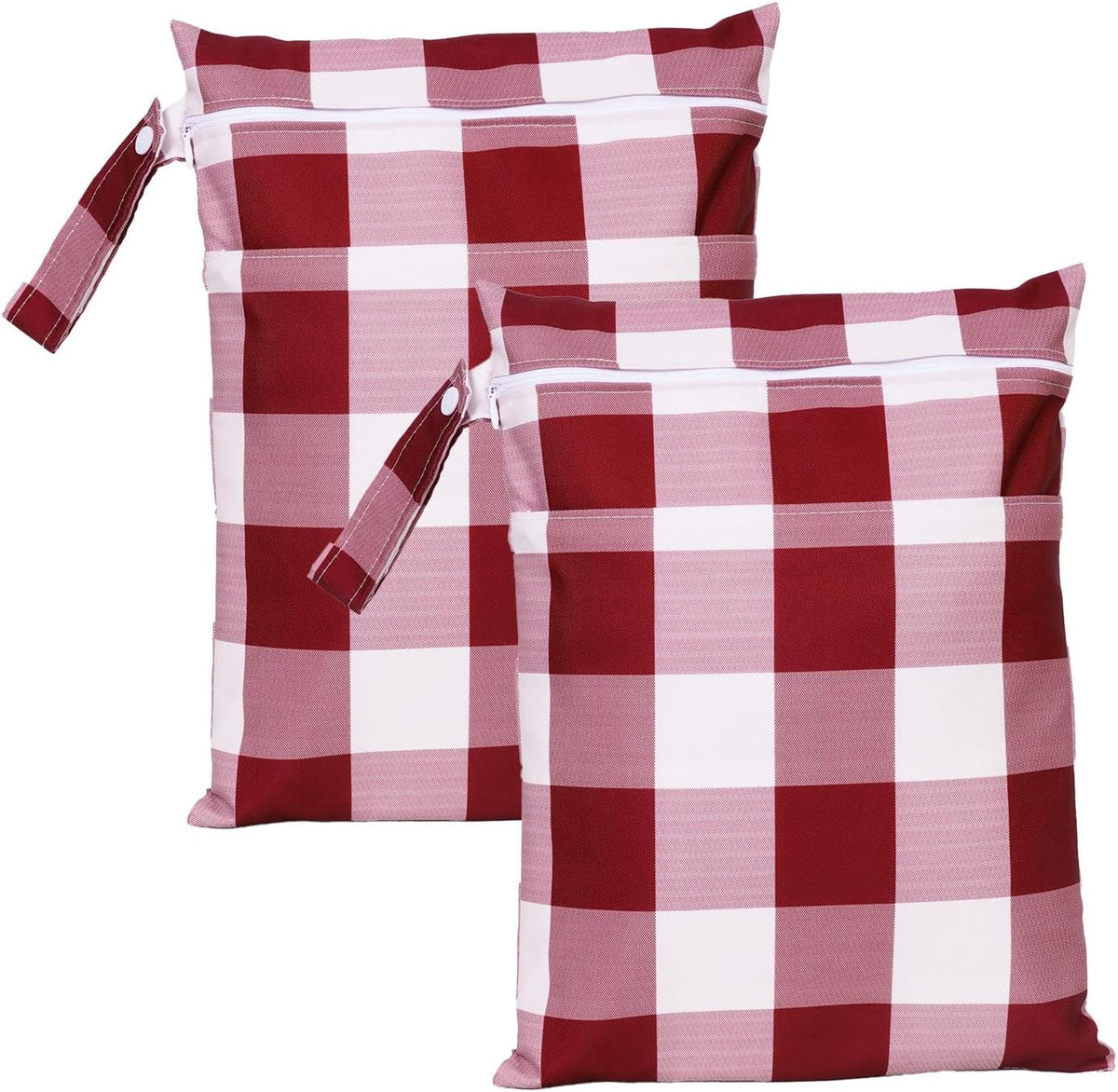 2 Pack Waterproof Wet Dry Bags for Swimsuit & Cloth Diapers - Double Zippered Reusable Wet Bag - Leak-Resistant Storage Pouch Bag, Travel Essential for Beach Pool Gym (2pcs, Red Checkered)