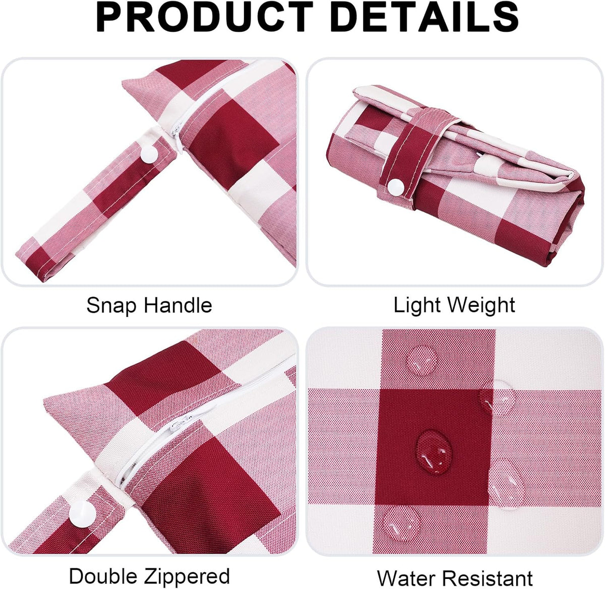 2 Pack Waterproof Wet Dry Bags for Swimsuit & Cloth Diapers - Double Zippered Reusable Wet Bag - Leak-Resistant Storage Pouch Bag, Travel Essential for Beach Pool Gym (2pcs, Red Checkered)