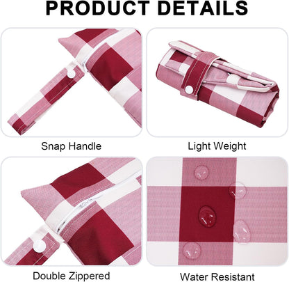 2 Pack Waterproof Wet Dry Bags for Swimsuit & Cloth Diapers - Double Zippered Reusable Wet Bag - Leak-Resistant Storage Pouch Bag, Travel Essential for Beach Pool Gym (2pcs, Red Checkered)