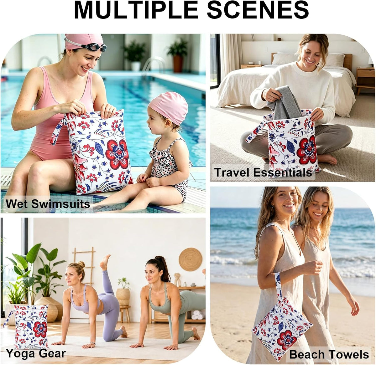 2 Pack Waterproof Wet Dry Bags for Swimsuit & Cloth Diapers - Double Zippered Reusable Wet Bag - Leak-Resistant Storage Pouch Bag, Travel Essential for Beach Pool Gym (2pcs, Red Checkered)