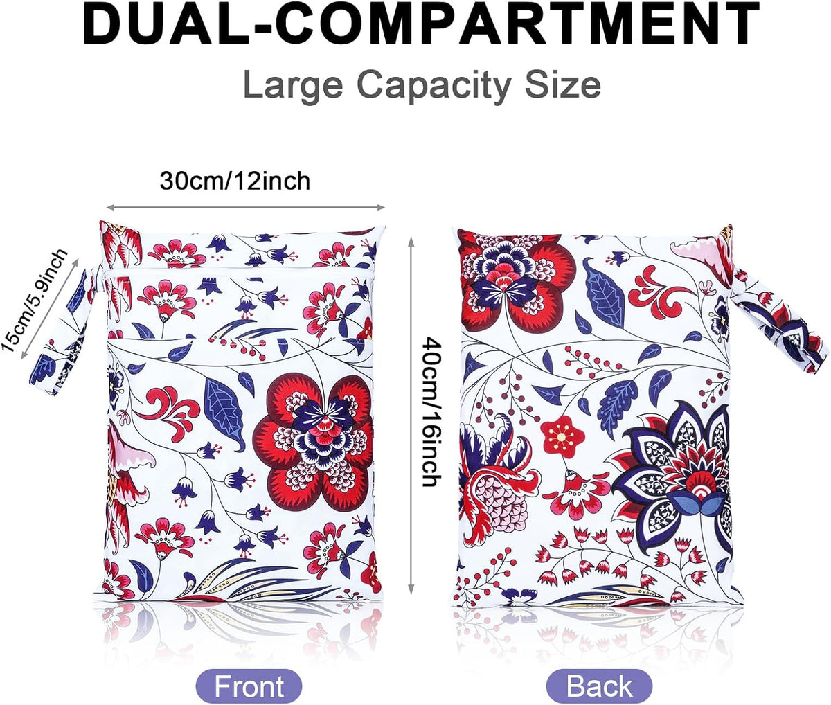 2 Pack Waterproof Wet Dry Bags for Swimsuit & Cloth Diapers - Double Zippered Reusable Wet Bag - Leak-Resistant Storage Pouch Bag, Travel Essential for Beach Pool Gym (2pcs, Red Checkered)