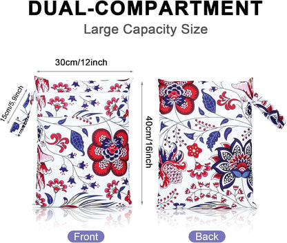 2 Pack Waterproof Wet Dry Bags for Swimsuit & Cloth Diapers - Double Zippered Reusable Wet Bag - Leak-Resistant Storage Pouch Bag, Travel Essential for Beach Pool Gym (2pcs, Red Checkered)