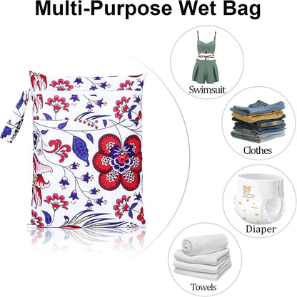 2 Pack Waterproof Wet Dry Bags for Swimsuit & Cloth Diapers - Double Zippered Reusable Wet Bag - Leak-Resistant Storage Pouch Bag, Travel Essential for Beach Pool Gym (2pcs, Red Checkered)