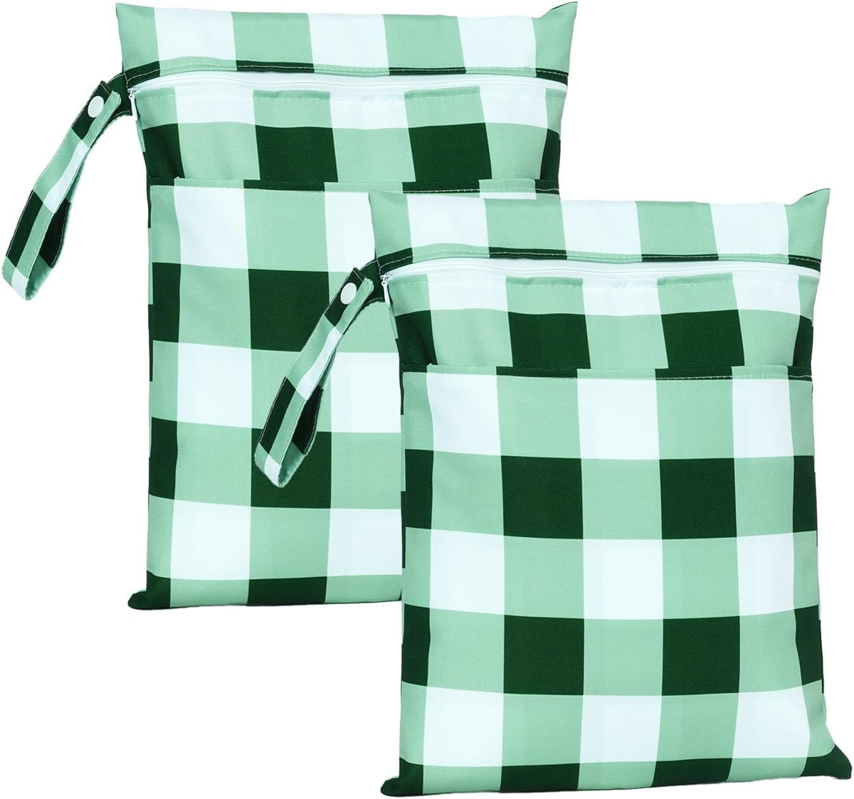2 Pack Waterproof Wet Dry Bags for Swimsuit & Cloth Diapers - Double Zippered Reusable Wet Bag - Leak-Resistant Storage Pouch Bag, Travel Essential for Beach Pool Gym (2pcs, Red Checkered)