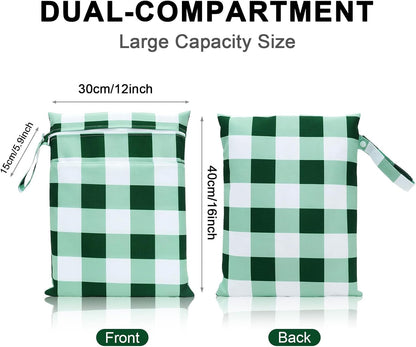 2 Pack Waterproof Wet Dry Bags for Swimsuit & Cloth Diapers - Double Zippered Reusable Wet Bag - Leak-Resistant Storage Pouch Bag, Travel Essential for Beach Pool Gym (2pcs, Red Checkered)