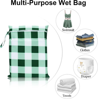 2 Pack Waterproof Wet Dry Bags for Swimsuit & Cloth Diapers - Double Zippered Reusable Wet Bag - Leak-Resistant Storage Pouch Bag, Travel Essential for Beach Pool Gym (2pcs, Red Checkered)