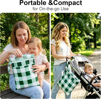 2 Pack Waterproof Wet Dry Bags for Swimsuit & Cloth Diapers - Double Zippered Reusable Wet Bag - Leak-Resistant Storage Pouch Bag, Travel Essential for Beach Pool Gym (2pcs, Red Checkered)