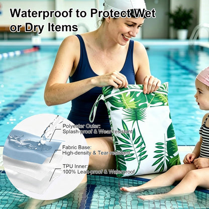 2 Pack Waterproof Wet Dry Bags for Swimsuit & Cloth Diapers - Double Zippered Reusable Wet Bag - Leak-Resistant Storage Pouch Bag, Travel Essential for Beach Pool Gym (2pcs, Red Checkered)