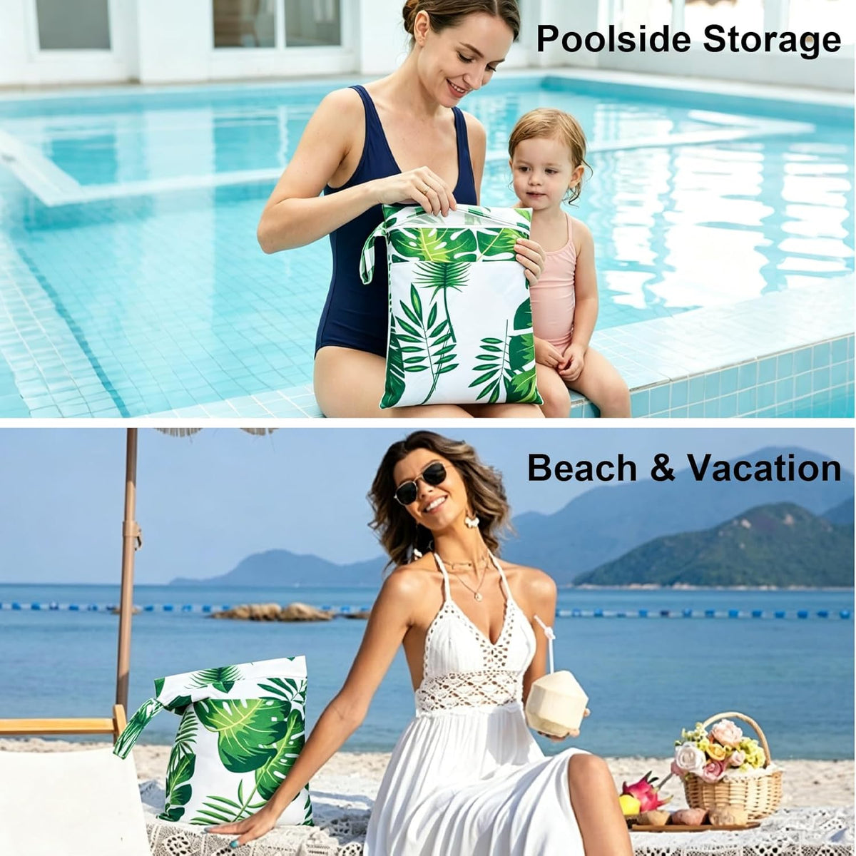 2 Pack Waterproof Wet Dry Bags for Swimsuit & Cloth Diapers - Double Zippered Reusable Wet Bag - Leak-Resistant Storage Pouch Bag, Travel Essential for Beach Pool Gym (2pcs, Red Checkered)