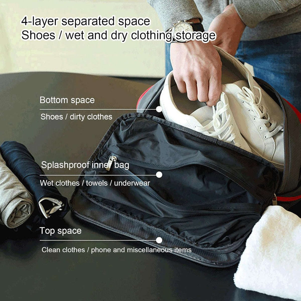 Compression Packing Cube 9L, Lightweight Nylon Travel for Suitcase with Wet Dry Separate Layers for and Dirty Clothing Storage in Grey (Grey) (Black)