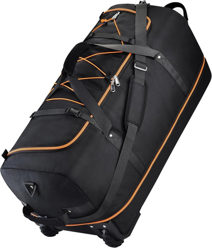 Rolling Duffle Bag with Wheels,110L/140L Expandable Soft-Sided Foldable Duffle Bag with 2 Rubber Wheels,Packable 32” Rolling Carry-On with Pockets & Compartments (Grey)