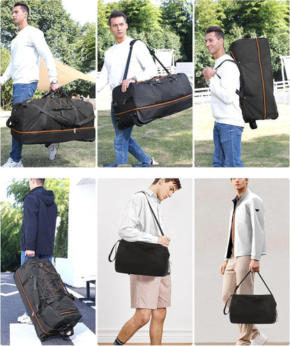 Rolling Duffle Bag with Wheels,110L/140L Expandable Soft-Sided Foldable Duffle Bag with 2 Rubber Wheels,Packable 32” Rolling Carry-On with Pockets & Compartments (Grey)