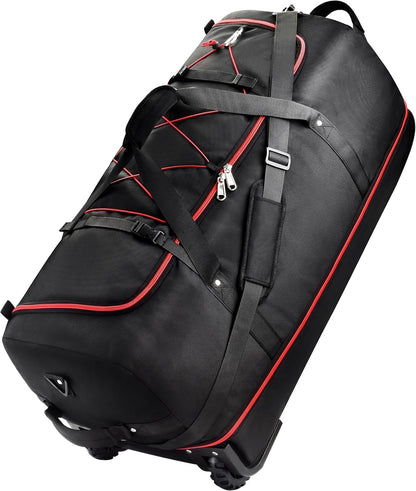 Rolling Duffle Bag with Wheels,110L/140L Expandable Soft-Sided Foldable Duffle Bag with 2 Rubber Wheels,Packable 32” Rolling Carry-On with Pockets & Compartments (Grey)
