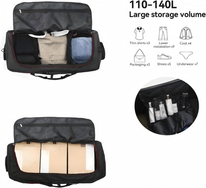 Rolling Duffle Bag with Wheels,110L/140L Expandable Soft-Sided Foldable Duffle Bag with 2 Rubber Wheels,Packable 32” Rolling Carry-On with Pockets & Compartments (Grey)