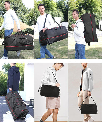 Rolling Duffle Bag with Wheels,110L/140L Expandable Soft-Sided Foldable Duffle Bag with 2 Rubber Wheels,Packable 32” Rolling Carry-On with Pockets & Compartments (Grey)