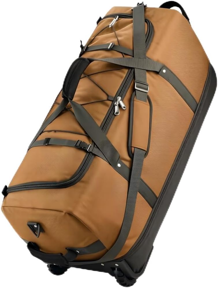 Rolling Duffle Bag with Wheels,110L/140L Expandable Soft-Sided Foldable Duffle Bag with 2 Rubber Wheels,Packable 32” Rolling Carry-On with Pockets & Compartments (Grey)