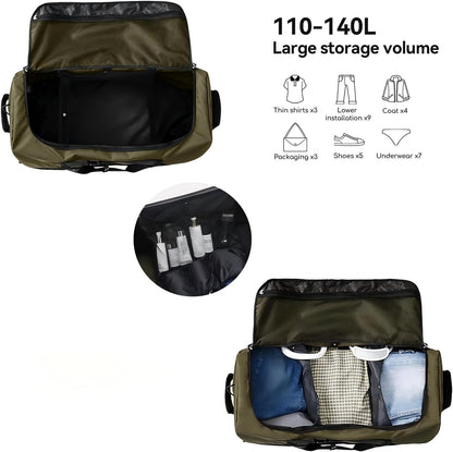 Rolling Duffle Bag with Wheels,110L/140L Expandable Soft-Sided Foldable Duffle Bag with 2 Rubber Wheels,Packable 32” Rolling Carry-On with Pockets & Compartments (Grey)