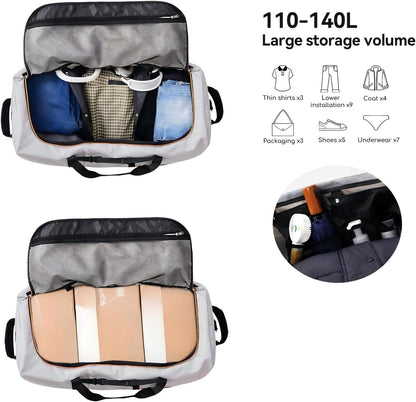 Rolling Duffle Bag with Wheels,110L/140L Expandable Soft-Sided Foldable Duffle Bag with 2 Rubber Wheels,Packable 32” Rolling Carry-On with Pockets & Compartments (Grey)