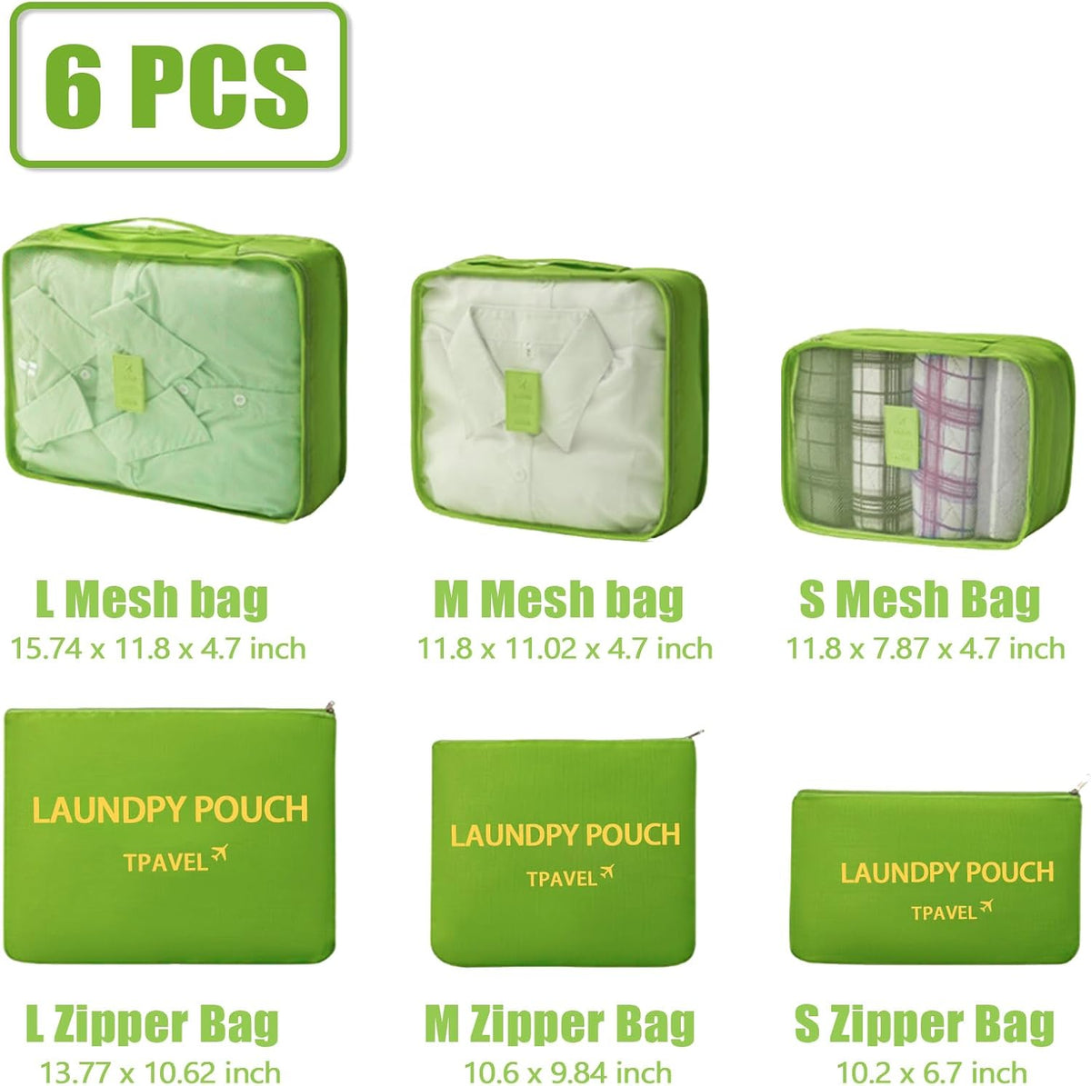 6 Set Packing Cubes for Travel Luggage Organizer Bags Reusable washable Suitcase Packing Cubes Set Travel Accessories Essentials (Orange)