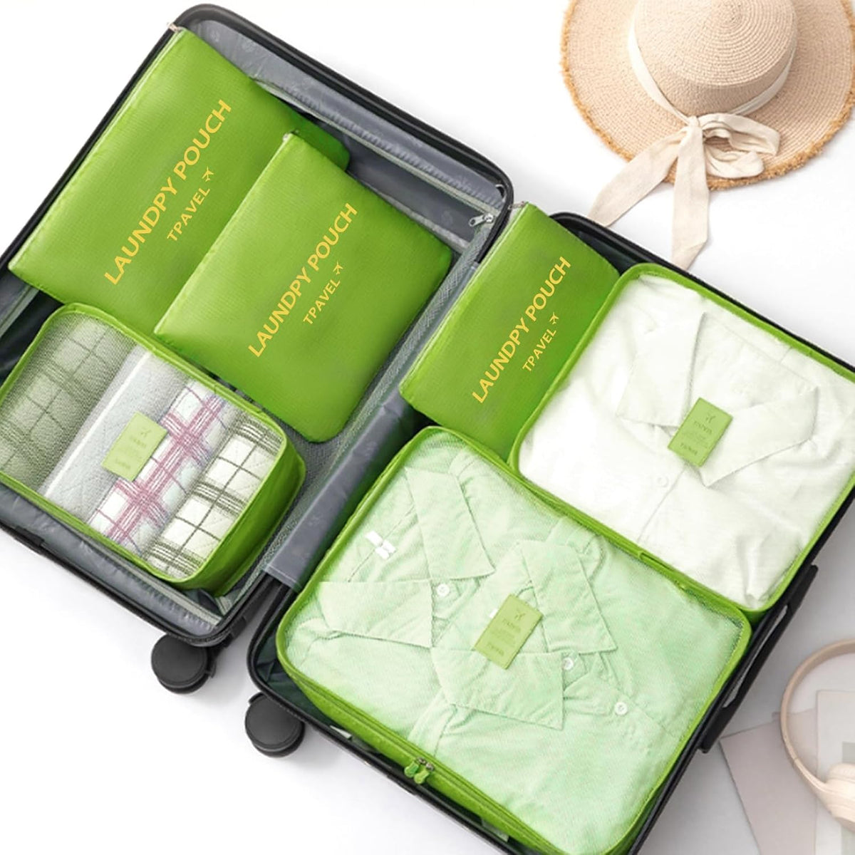 6 Set Packing Cubes for Travel Luggage Organizer Bags Reusable washable Suitcase Packing Cubes Set Travel Accessories Essentials (Orange)