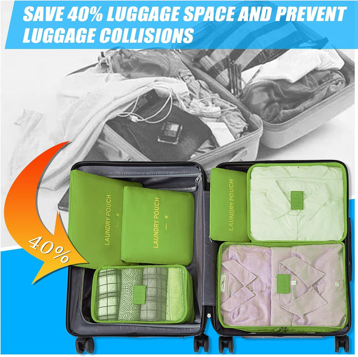 6 Set Packing Cubes for Travel Luggage Organizer Bags Reusable washable Suitcase Packing Cubes Set Travel Accessories Essentials (Orange)