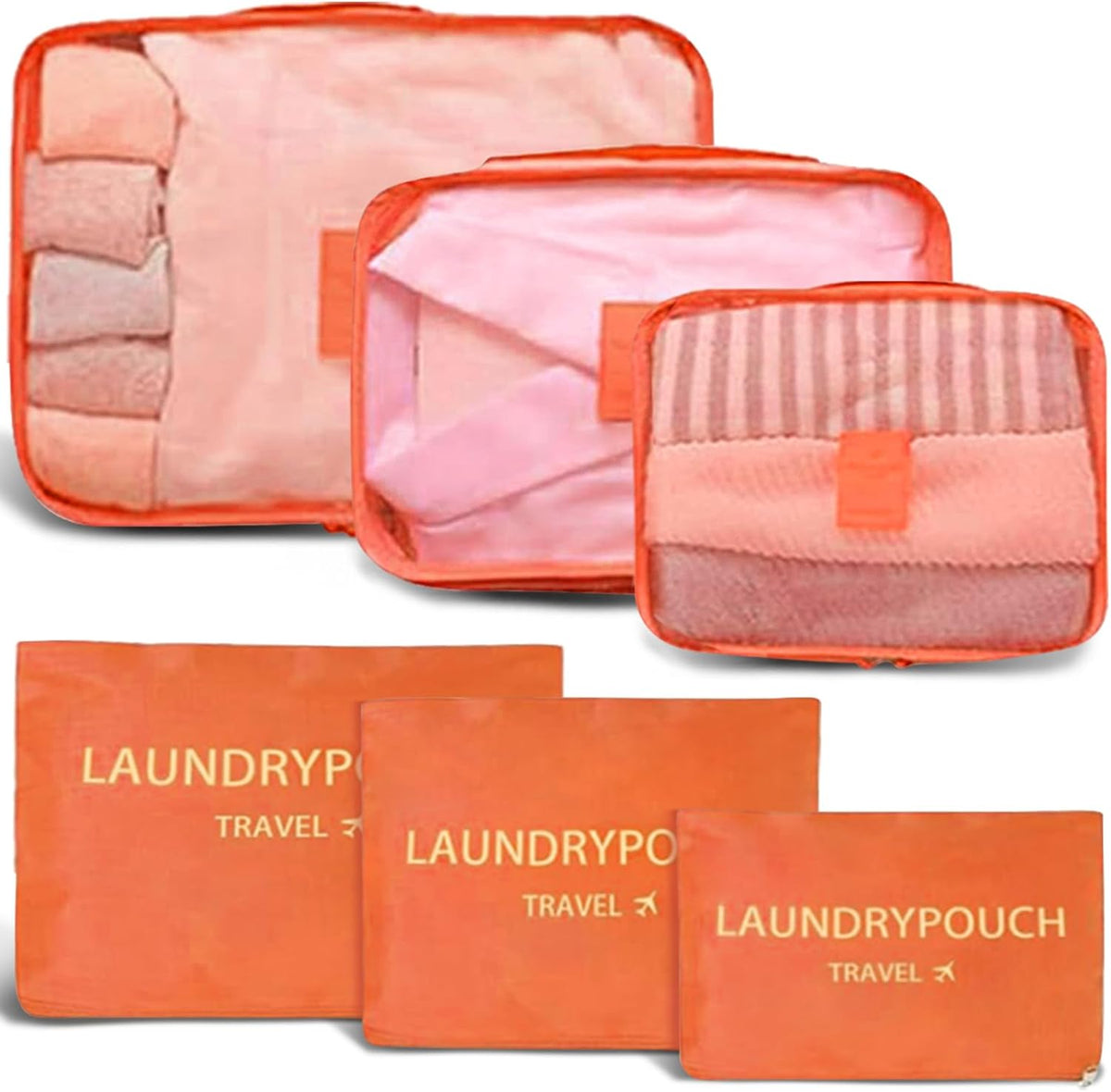 6 Set Packing Cubes for Travel Luggage Organizer Bags Reusable washable Suitcase Packing Cubes Set Travel Accessories Essentials (Orange)
