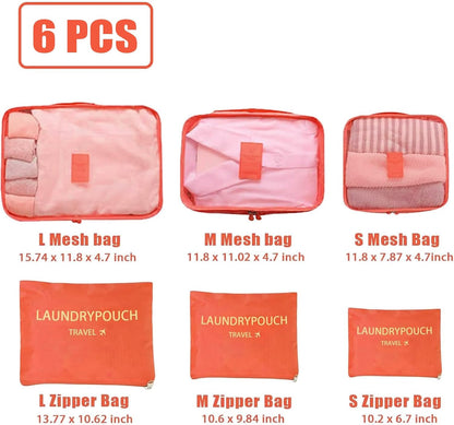 6 Set Packing Cubes for Travel Luggage Organizer Bags Reusable washable Suitcase Packing Cubes Set Travel Accessories Essentials (Orange)