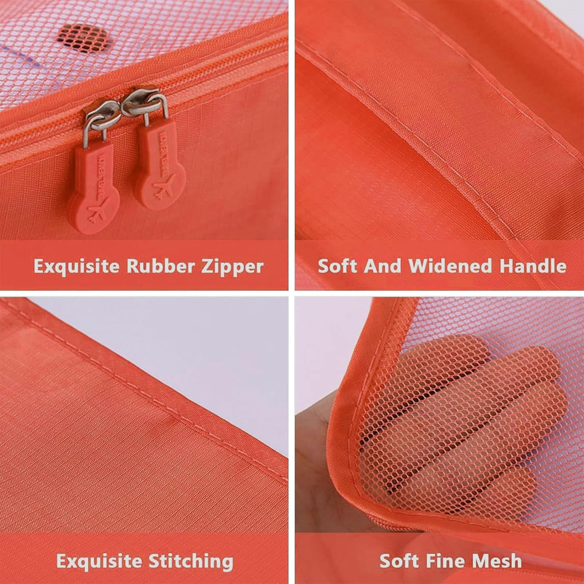6 Set Packing Cubes for Travel Luggage Organizer Bags Reusable washable Suitcase Packing Cubes Set Travel Accessories Essentials (Orange)