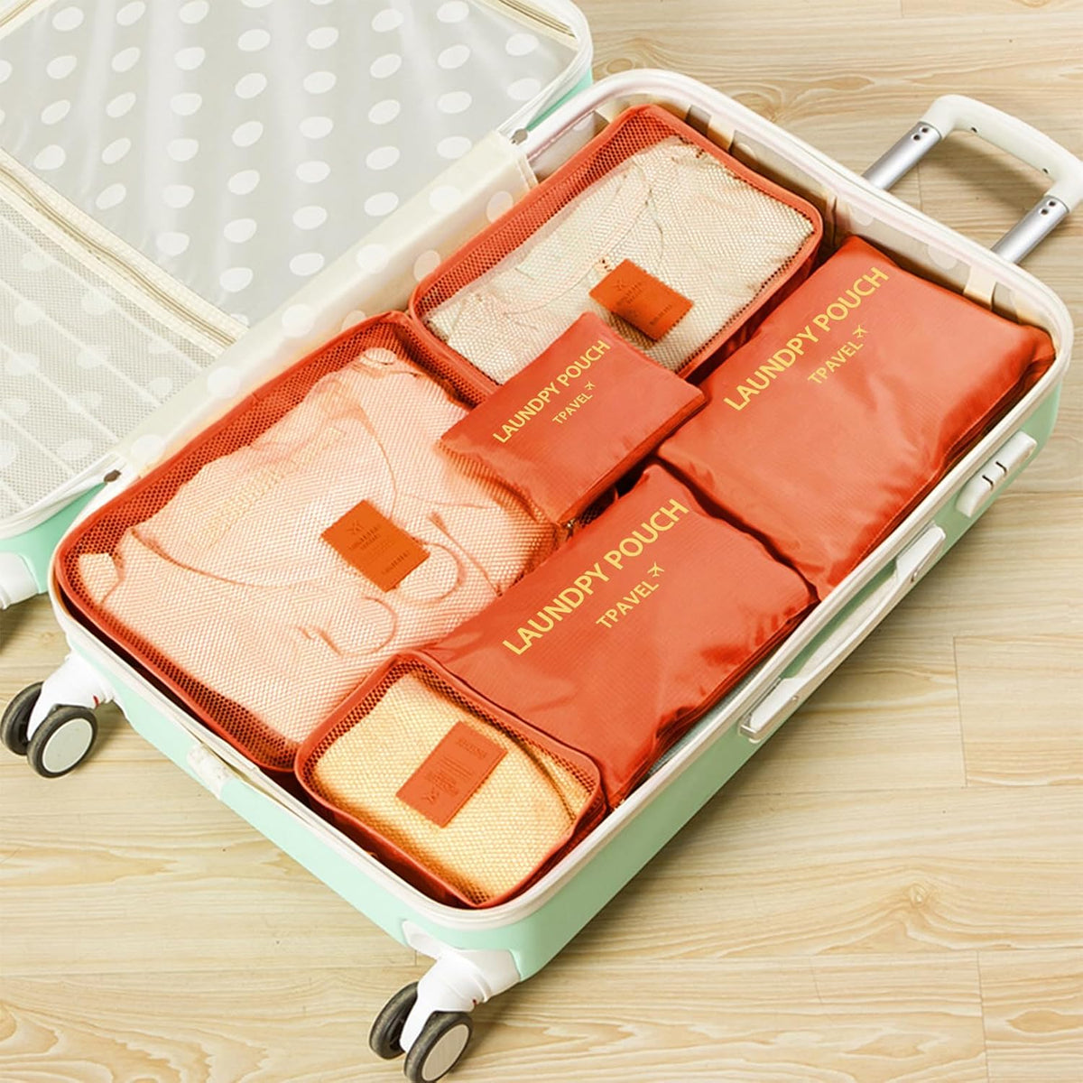6 Set Packing Cubes for Travel Luggage Organizer Bags Reusable washable Suitcase Packing Cubes Set Travel Accessories Essentials (Orange)
