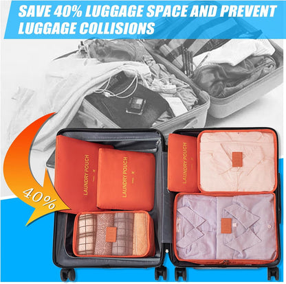 6 Set Packing Cubes for Travel Luggage Organizer Bags Reusable washable Suitcase Packing Cubes Set Travel Accessories Essentials (Orange)