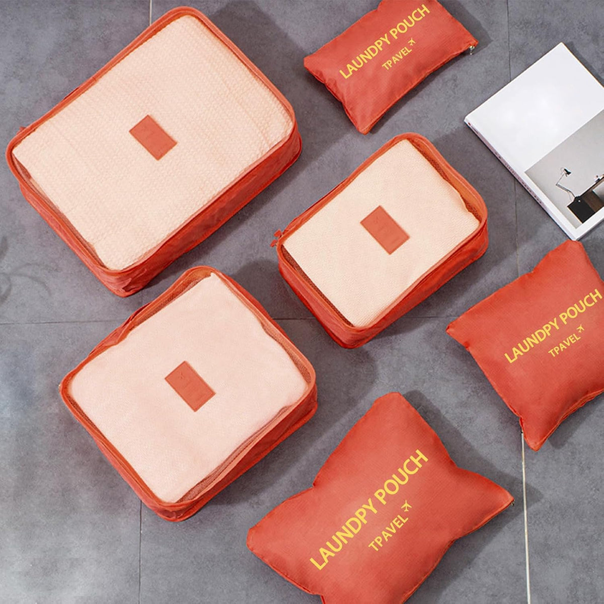 6 Set Packing Cubes for Travel Luggage Organizer Bags Reusable washable Suitcase Packing Cubes Set Travel Accessories Essentials (Orange)