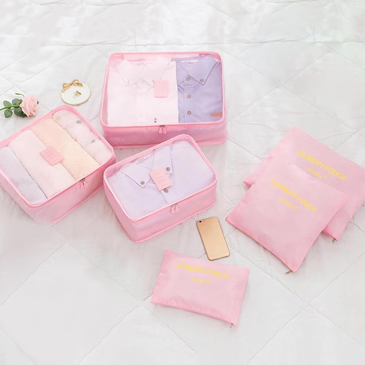 6 Set Packing Cubes for Travel Luggage Organizer Bags Reusable washable Suitcase Packing Cubes Set Travel Accessories Essentials (Orange)