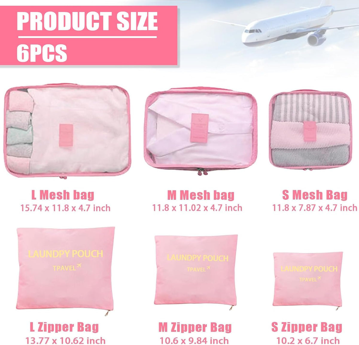 6 Set Packing Cubes for Travel Luggage Organizer Bags Reusable washable Suitcase Packing Cubes Set Travel Accessories Essentials (Orange)