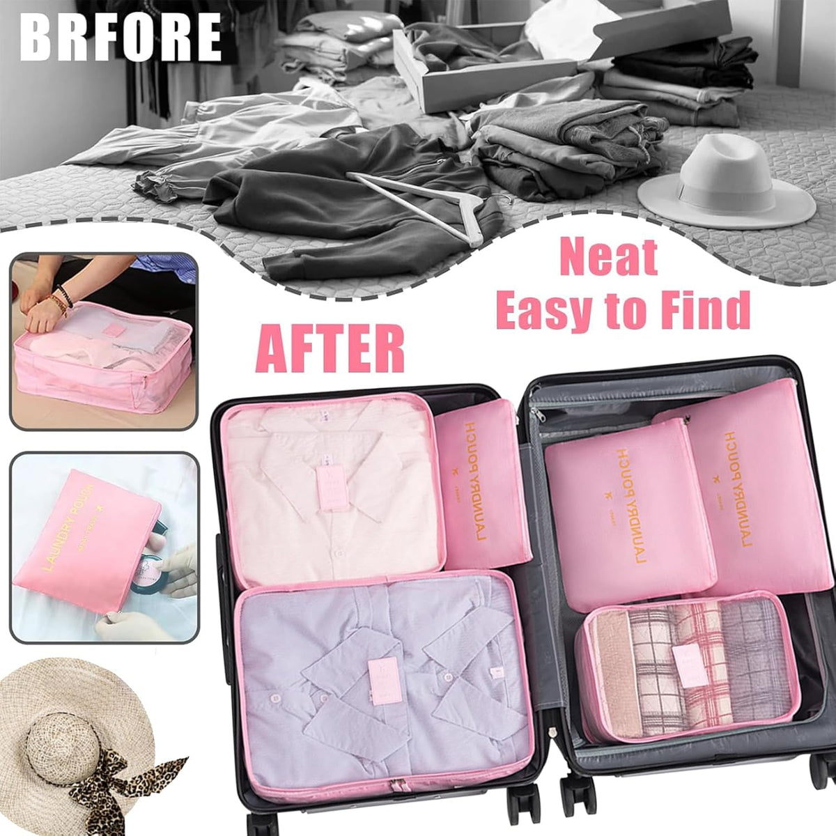 6 Set Packing Cubes for Travel Luggage Organizer Bags Reusable washable Suitcase Packing Cubes Set Travel Accessories Essentials (Orange)