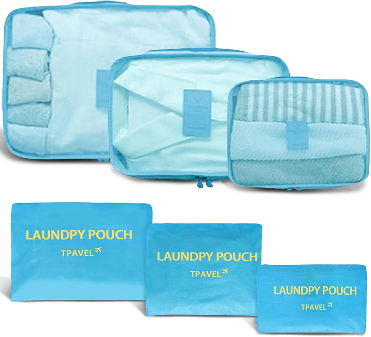6 Set Packing Cubes for Travel Luggage Organizer Bags Reusable washable Suitcase Packing Cubes Set Travel Accessories Essentials (Orange)