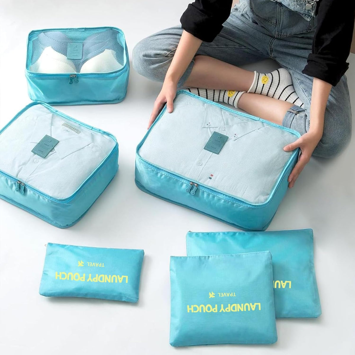 6 Set Packing Cubes for Travel Luggage Organizer Bags Reusable washable Suitcase Packing Cubes Set Travel Accessories Essentials (Orange)