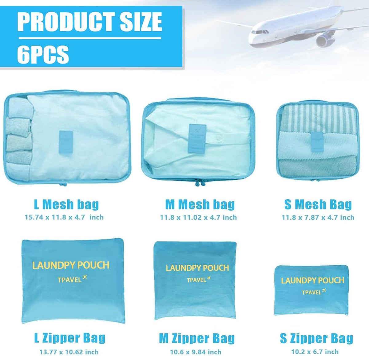 6 Set Packing Cubes for Travel Luggage Organizer Bags Reusable washable Suitcase Packing Cubes Set Travel Accessories Essentials (Orange)