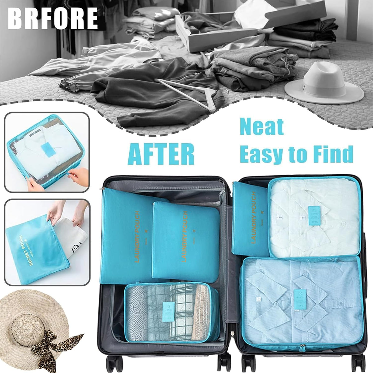 6 Set Packing Cubes for Travel Luggage Organizer Bags Reusable washable Suitcase Packing Cubes Set Travel Accessories Essentials (Orange)