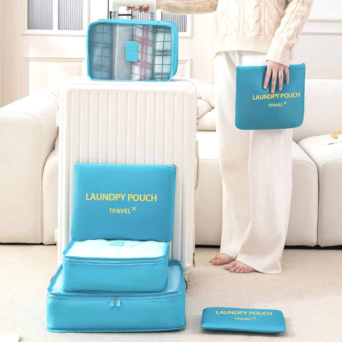 6 Set Packing Cubes for Travel Luggage Organizer Bags Reusable washable Suitcase Packing Cubes Set Travel Accessories Essentials (Orange)