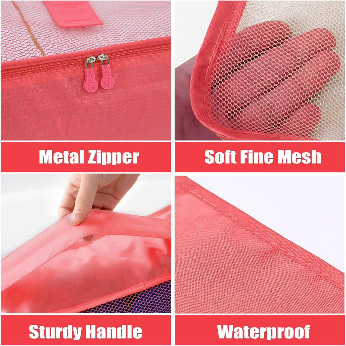 6 Set Packing Cubes for Travel Luggage Organizer Bags Reusable washable Suitcase Packing Cubes Set Travel Accessories Essentials (Orange)