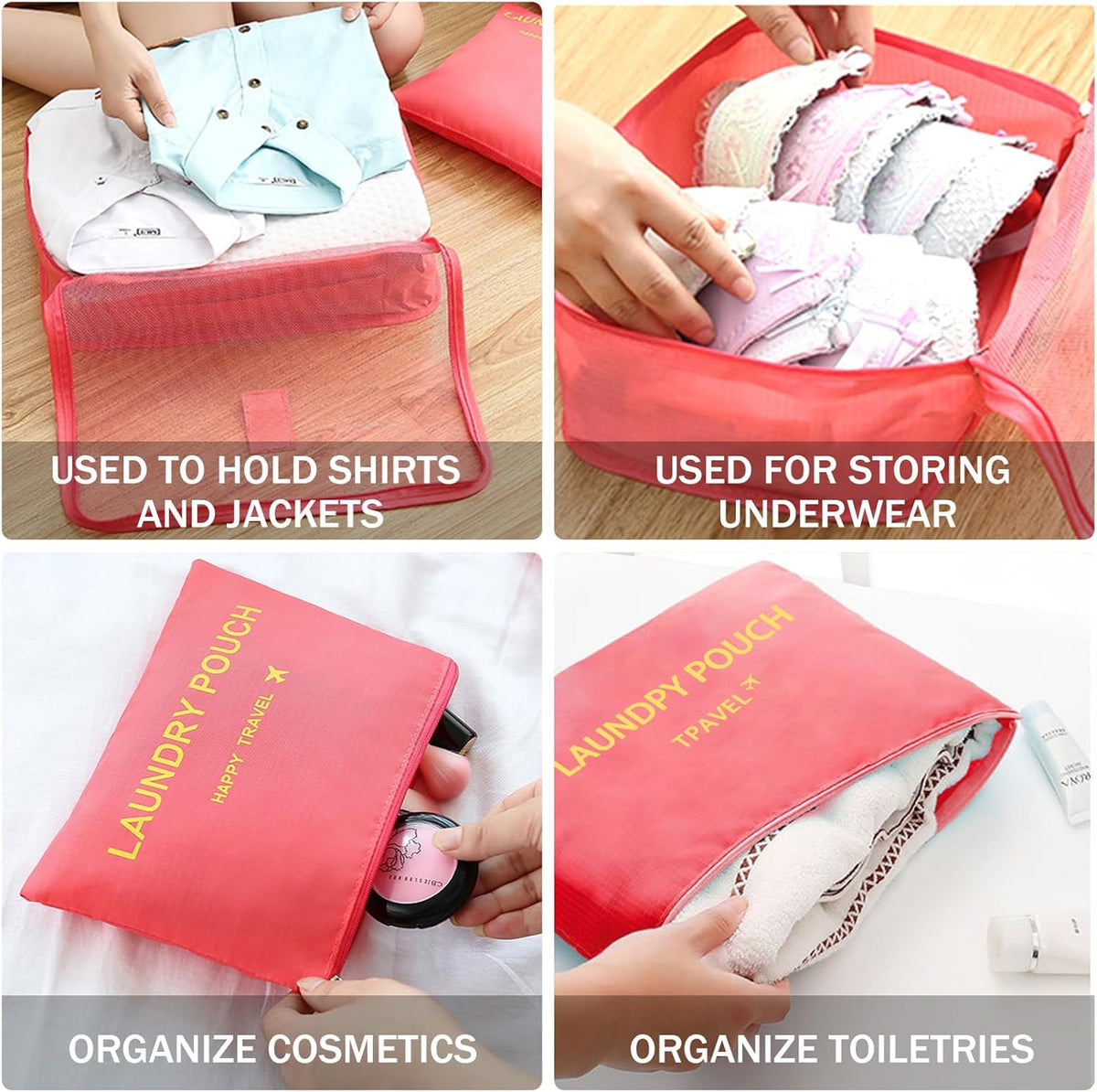 6 Set Packing Cubes for Travel Luggage Organizer Bags Reusable washable Suitcase Packing Cubes Set Travel Accessories Essentials (Orange)