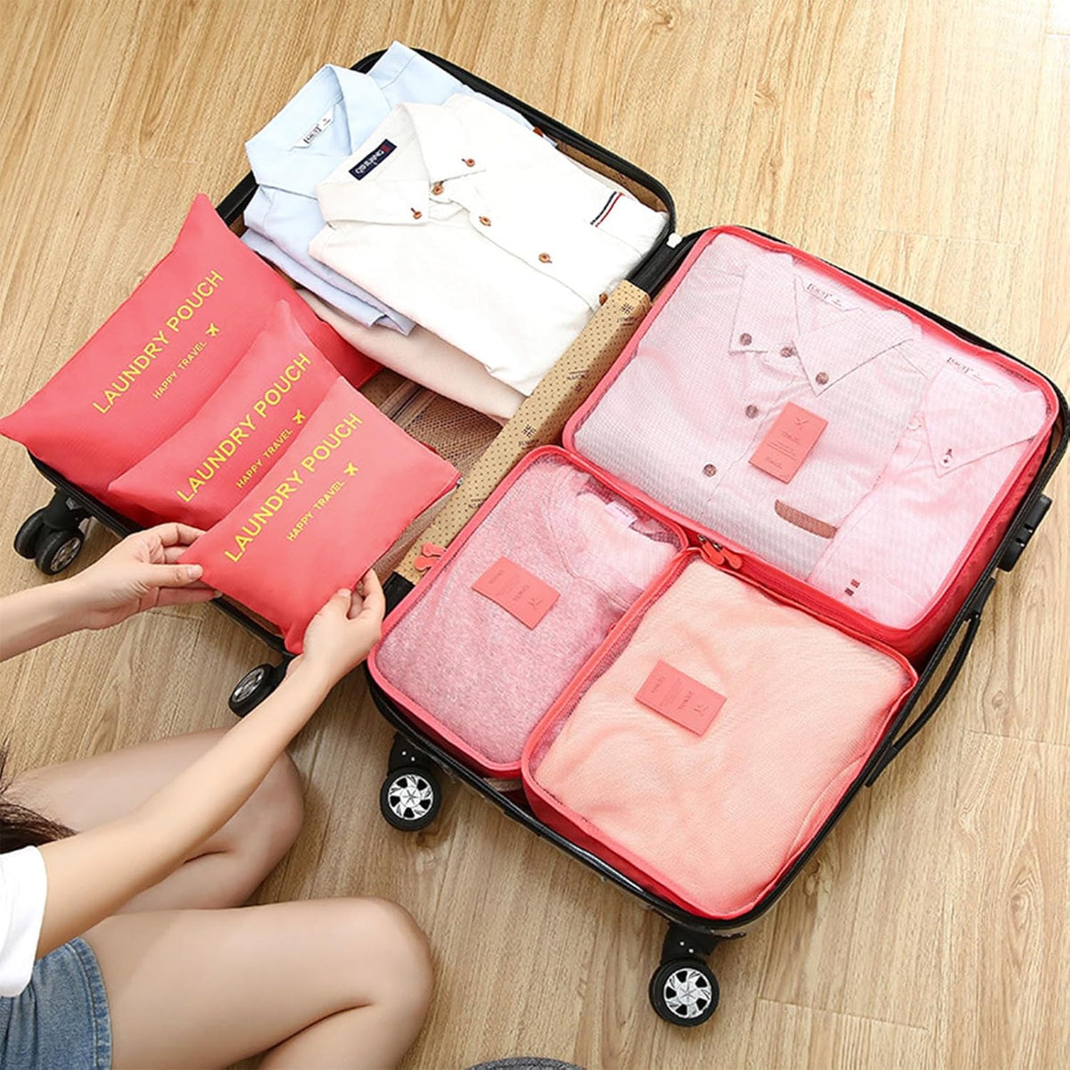 6 Set Packing Cubes for Travel Luggage Organizer Bags Reusable washable Suitcase Packing Cubes Set Travel Accessories Essentials (Orange)