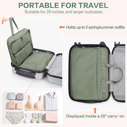 Hanging Travel Organizer for Clothes, 5 in 1 Portable Luggage Packing Cubes for Travel, Foldable Hanging Bag for Women, Green