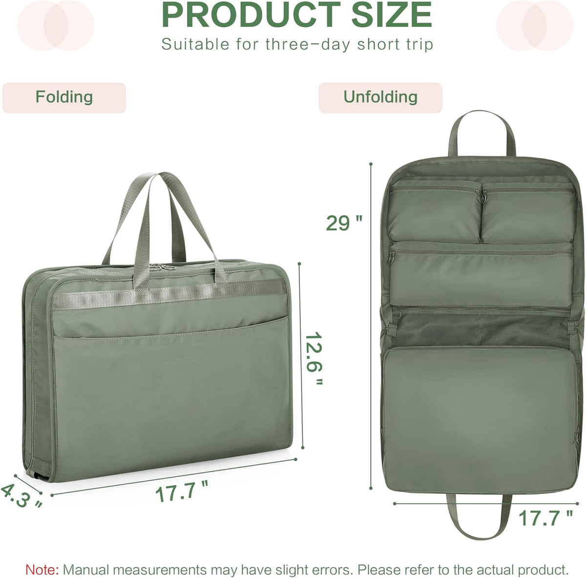 Hanging Travel Organizer for Clothes, 5 in 1 Portable Luggage Packing Cubes for Travel, Foldable Hanging Bag for Women, Green