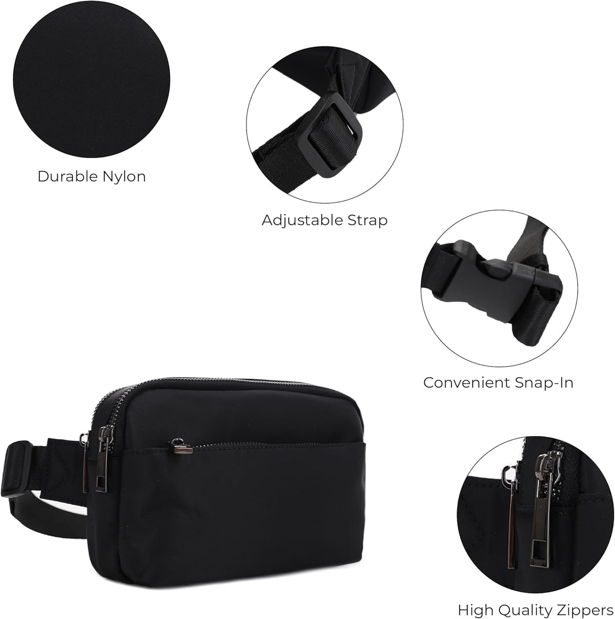 Crossbody Nylon Waist Pack with Adjustable Buckle Strap Fashion Multi Pocket Belt Bag | Neon Green